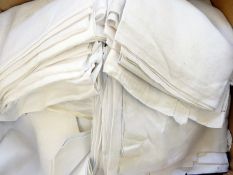 A large quantity of damask table napkins, cotton hand towels, etc. (1 box)  Live Bidding: If you