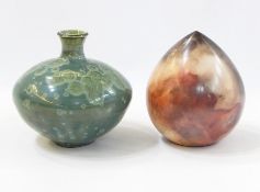 Studio porcelain vase with narrow neck, shouldered and bulbous to the body, iridescent green