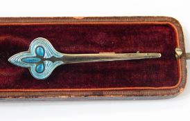 Charles Horner Art Nouveau enamel and silver brooch having trefoil terminal  Live Bidding: If you