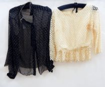 1930's/40's lace blouse, vintage black blouse, silk oriental robe, embroidered with flowers, pair of