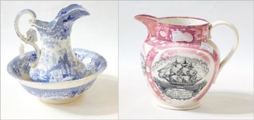 Victorian Sunderland lustre commemorative naval jug, inscription beneath,
