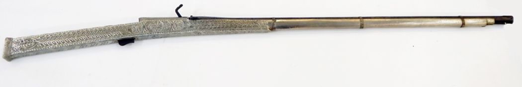 An Indian matchlock silver metal musket 