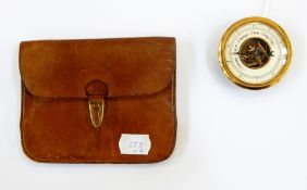 Small brass aneroid hand-held barometer with screw fitting,