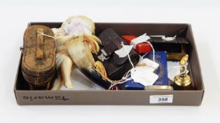 Miniature book-pattern trinket box, Georgian cartwheel coins, pair opera glasses, cased,