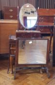 19th century mahogany swing-frame dressing table mirror with box base enclosing drawer,
