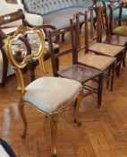 Victorian gilded balloon back single chair with upholstered stuffover seat,
