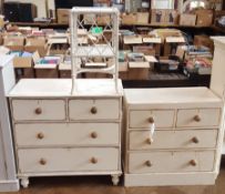 Two chest of drawers with two short and two long drawers and wicker and cane magazine holder