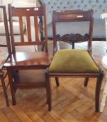 Regency rosewood dining chair with bar back, scroll splat, upholstered drop-in seat,