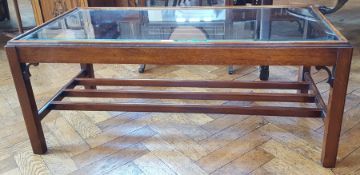 Oriental hardwood glazed table top with baluster legs