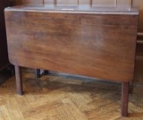 Stained oak drop-leaf dining table, rectangular with curved corners,