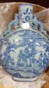 Reproduction Oriental blue and white large moon flask with serpent handle and brandy glass