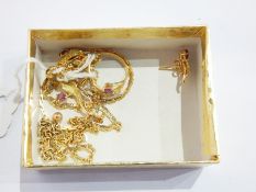 Maltese 18ct gold and ruby suite to include necklace and bracelet,