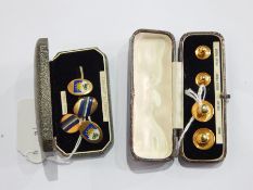 Set of 9ct gold shirt studs and pair of gold-plated enamel cufflinks bearing the symbol of