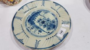 Antique delft pottery plate,