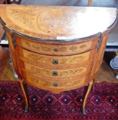 19th century continental floral marquetry demi-lune chest of four graduated drawers,