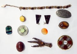 Scottish hardstone brooch, blue striped agate set brooch,