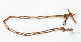 9ct gold albert chain, rectangular link with T-bar, 28.9g approx.