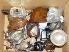 Quantity silver plated items including trophy cups (1 box)