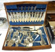 Quantity silver plated table flatware, scroll and thread pattern, mainly for six persons,