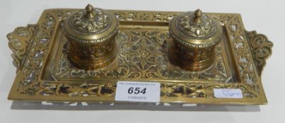 Brass pierced edged inkwell