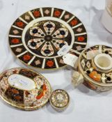 Royal Crown Derby china plate, Imari decorated, Derby Imari inkwell,
