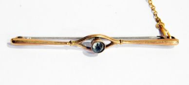 Two gold and blue stone bar brooches