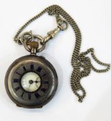 Lady's continental silver fob watch with half-hunter enamelled case,