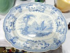Victorian blue and white pottery meat plate 