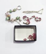 Silver and glass bead bracelet with pink and glass beads and abalone shell drops,