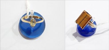9ct gold and pale green stone dress ring set oval stone and silver gilt and tiger's eye dress ring