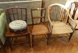 19th Century elm cottage chair with solid seat, late Victorian occasional chair with cane seat,