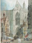 Paul Braddon (1864-1938) British
Watercolour drawing 
Figures at market stalls outside North