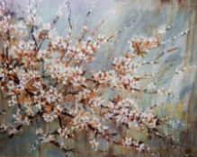 After Carson
Oil on canvas print 
Branches of flowering blossom, unframed,