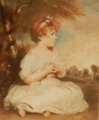 After Sidney S Wilson
Framed print
Little girl sitting in a cream dress with pink sash and pink bow