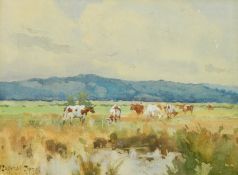 Reginald Jones (20th century)
Watercolour
River scene with figures by punt, wooded landscape,