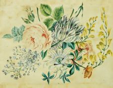 Pair 19th century watercolours
Floral still life with roses, pansies, etc.