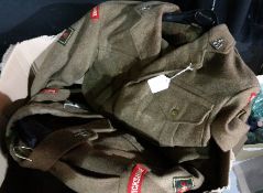 Pair of 1970 gas masks in carrying holdall and Royal Warwickshire regimental battle dress blouse