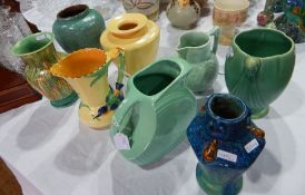Bretby vase, shouldered with three moulded rings to the neck,