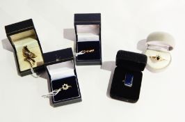 Sterling silver ring set lapis lazuli stone and four other dress rings (5)