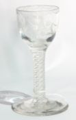 Opaque twisted Georgian engraved cordial glass engraved with floral branches