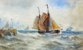 R Thomas (19th century) British 
Pair watercolours 
The coast of Northumbria and near Exmouth,