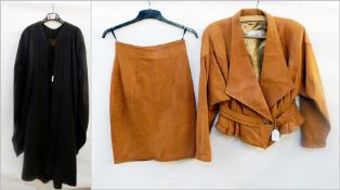 Ede and Ravenscroft black university gown and a lady's Dimonti tan leather jacket and pencil skirt,