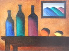 Andrey Starkov (XX, Russian) 
Oil on canvas
Still life with bottles and fruit, 60cm x 80cm,