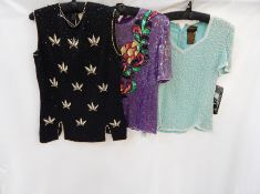 A Franpear wool evening top embroidered with faux-pearls, beads and sequins,