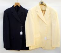 A grey and red pinstriped suit by Dunn & Co, a university blazer, blue with grey trousers and tie,