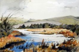 John Thornton-Bell
Watercolour drawing
River landscape with hills in distance, signed,