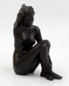 Tom Greenshields bronzed resin model of nude female, seated 