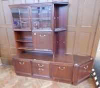 A contemporary glazed unit with shelves,