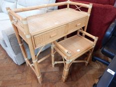 An Eastern canework dressing table, with open gallery surround, two frieze drawers,