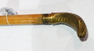 Brass and cane sectional walking stick,